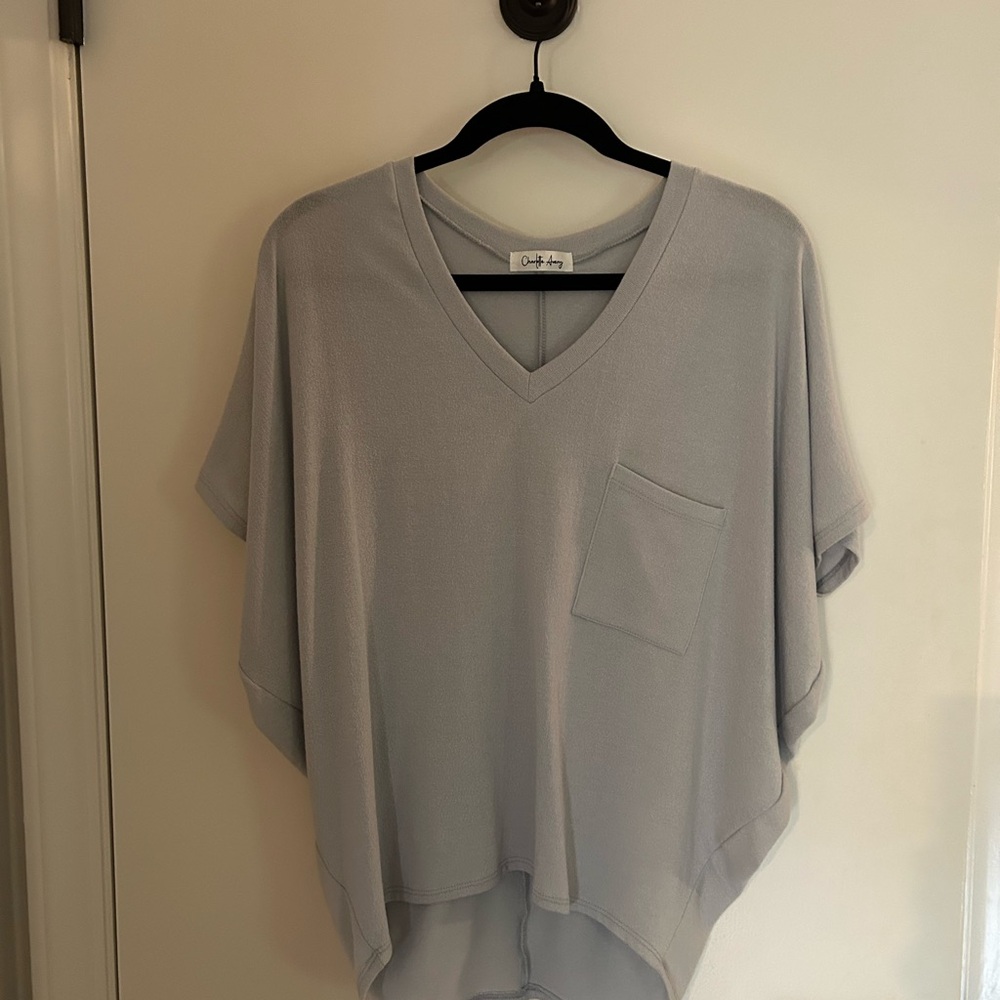 Gray V-Neck Women's Top